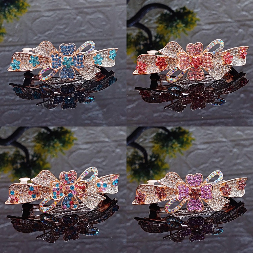 Jepit rambut otomat korea wanita premium full kristal zirkon ori import mode baru 8cm JO09#