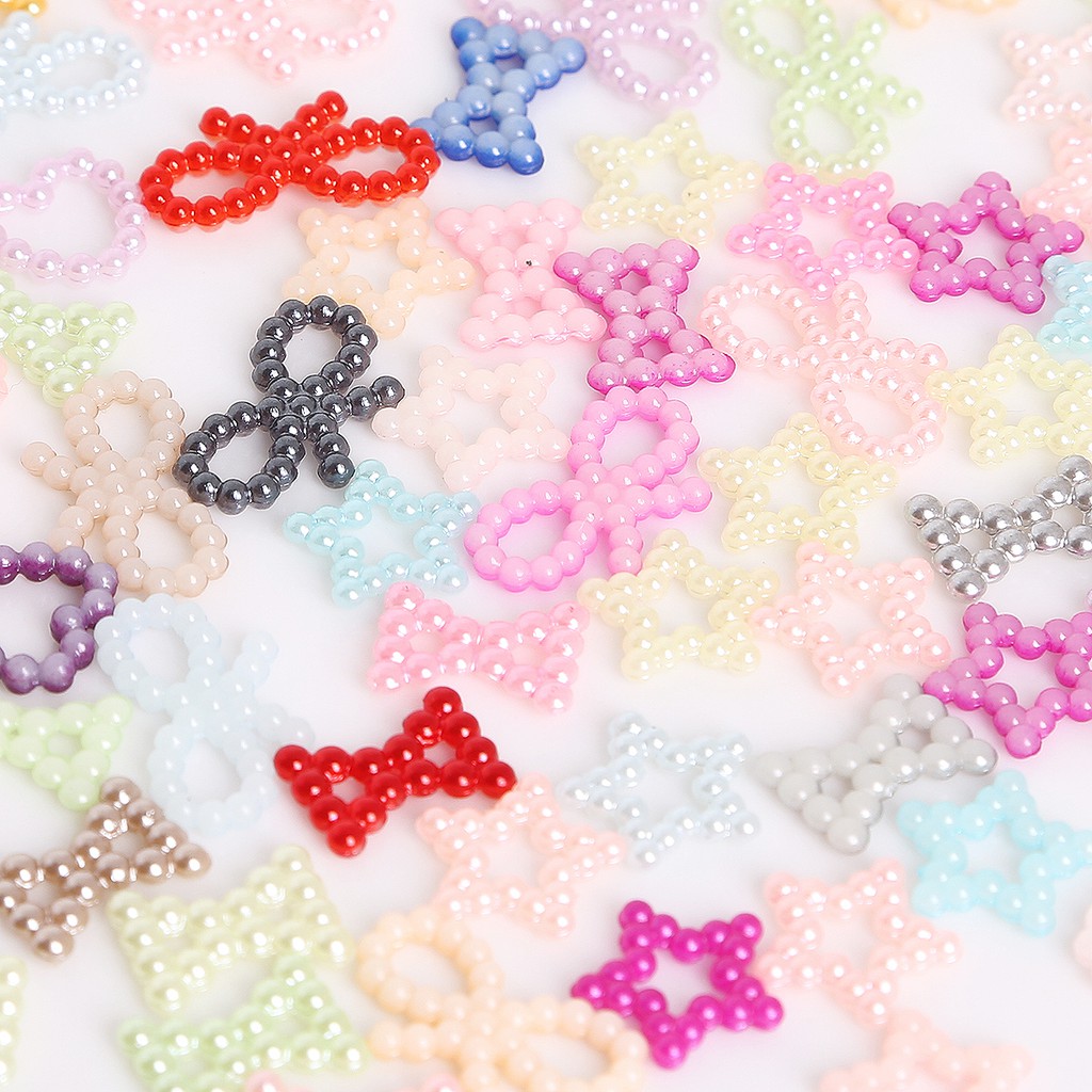 100 pcs Mix Color bow-knot/star/heart Shape Imitation Hollow Beads for Scrapbook DIY Decoration