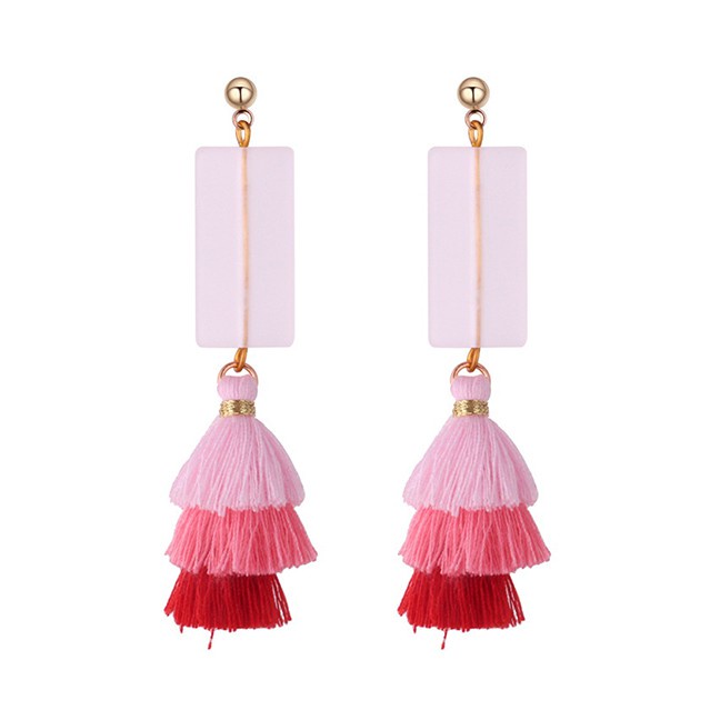 LRC Anting Tusuk Fashion Square Shape Decorated Tassel Earrings