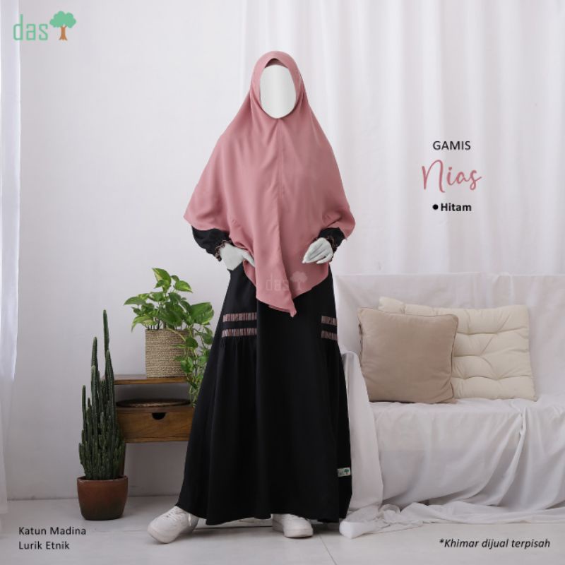 Gamis Hitam Syari DAS busui resleting Depan Dress Muslim Katun Madina Nias Zurra by Dasmuslim