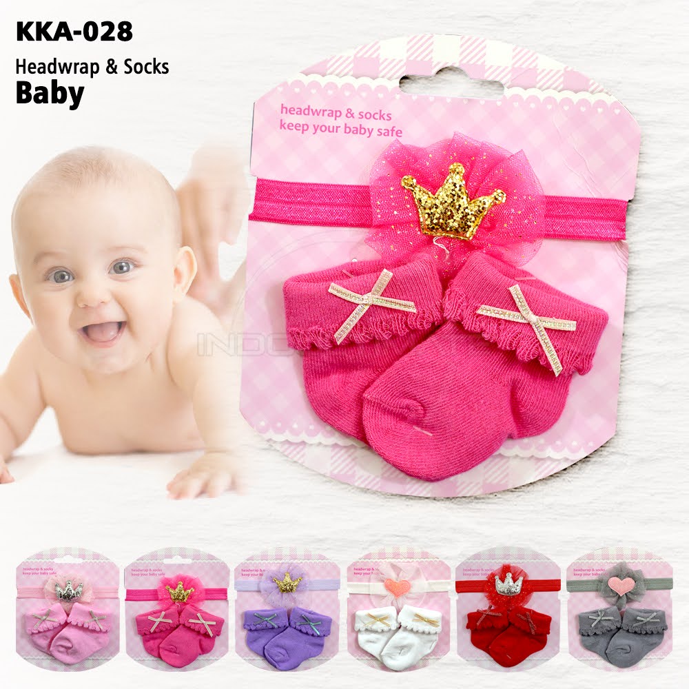 2in1 Set Kaos Kaki Bayi + Bando Pita Kepala Baby Sock KKA-028 Sarung Kaki Bayi Bando Bayi Aksesoris Pita Rambut Bayi Alas kaki bayi