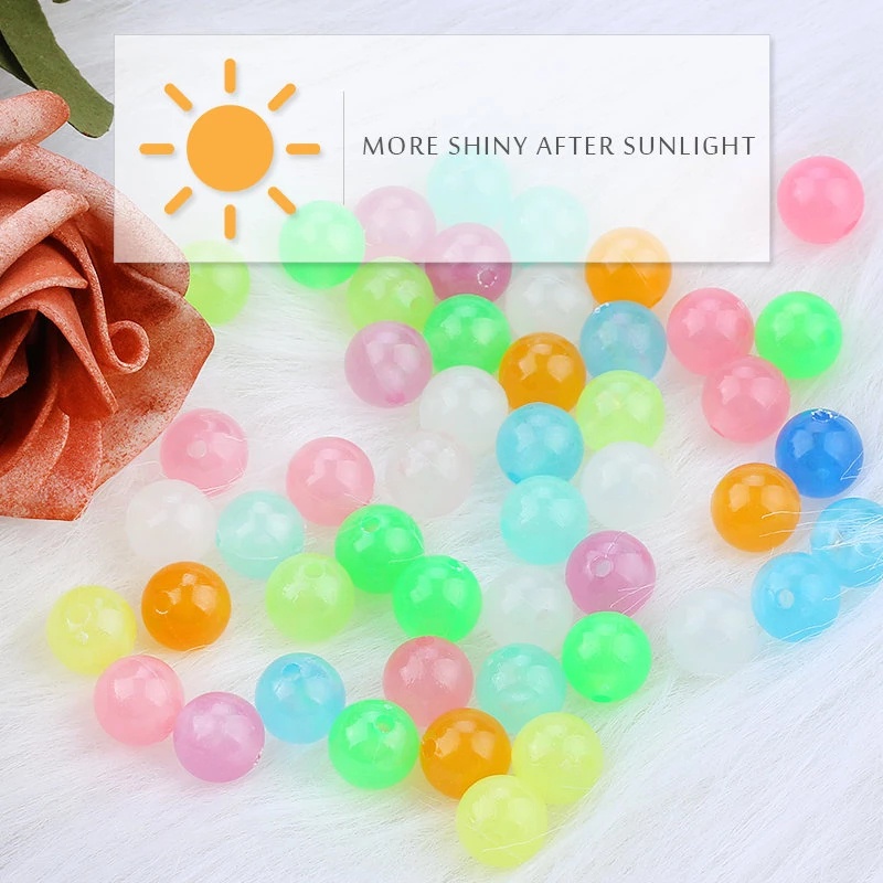 6/8/10/12mm Mixed Color Acrylic Luminous Loose Beads For DIY Bracelets Necklace Making