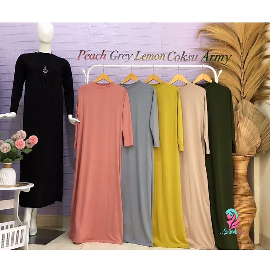 GAMIS MANSET INNER  Bahan Spandek Premium Polos Lengan Panjang Murah Dalaman Kaftan Hitam / Inner Br