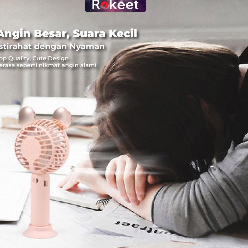 Grosir Istimewa Rokeet Kipas Angin Portable Mini Karakter Standing Fan USB Karakter Korea LED Rechargeable Original