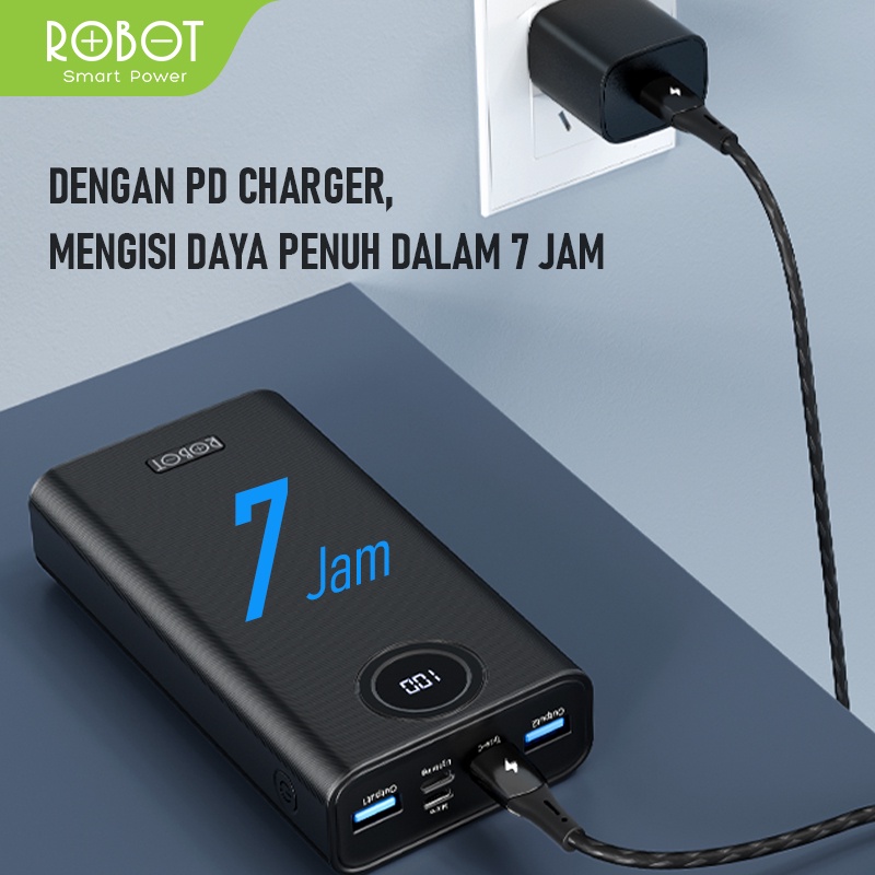 PowerBank ROBOT 20000mah RT23 Quick Charging Power bank 20RB MAH 3 Port Input &amp; Output Original Led Indicator - Garansi Resmi 1 Tahun