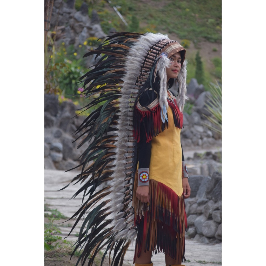 TOPI INDIAN - INDIAN HEADDRESS LONG AYAM BILABONG NATURAL COKLAT