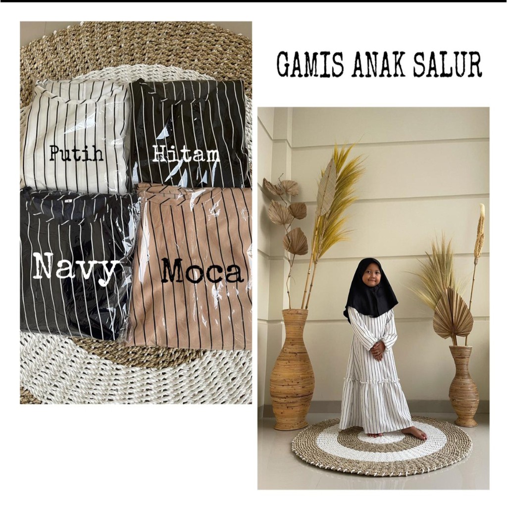 pakaian gamis anak+hijab perempuan motif salur terbaru