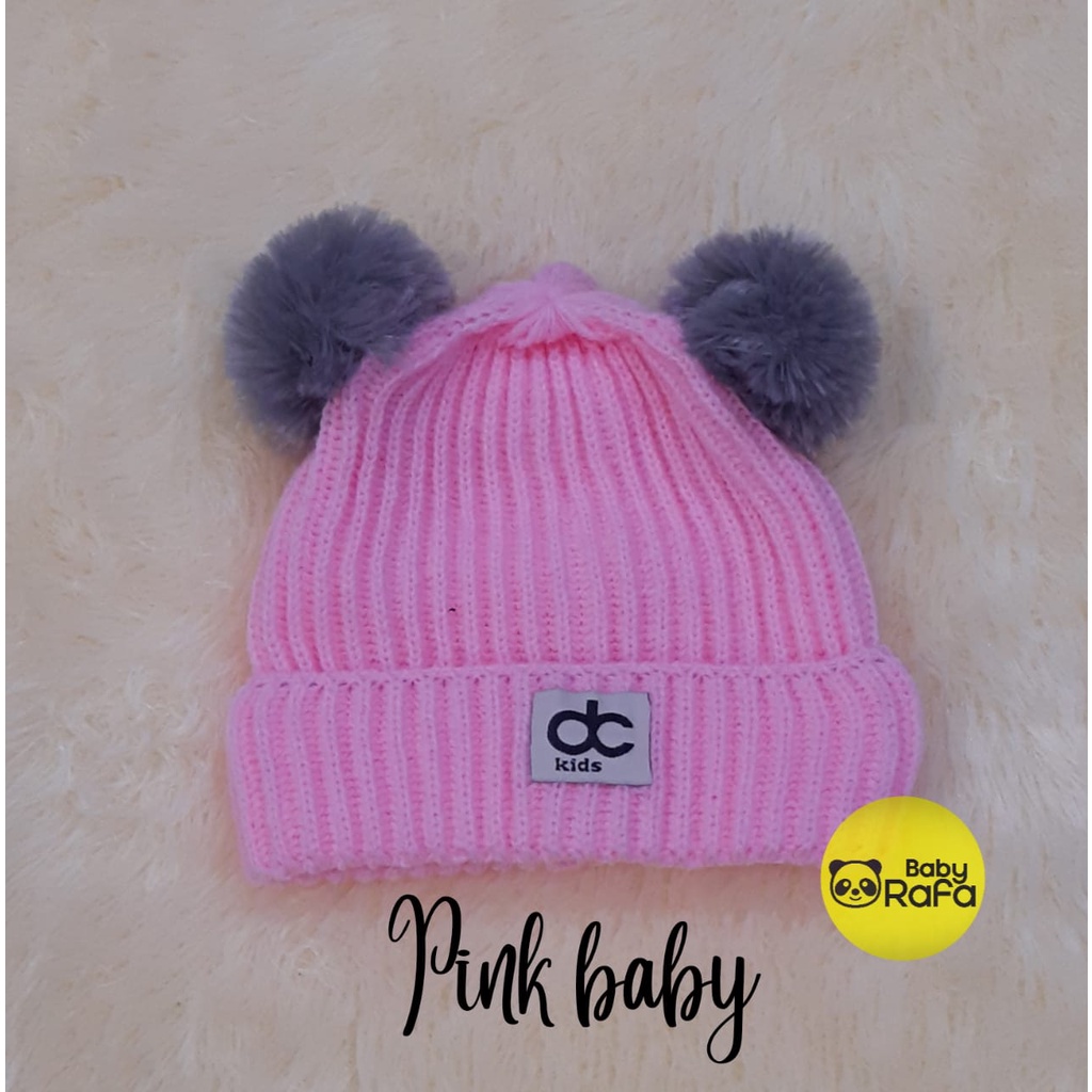Topi Rajut Kupluk Bayi Pom Pom Premium / Topi Bayi Pom Pom Anak Laki - Laki Perempuan / Kupluk Baby Pompom DC Kids