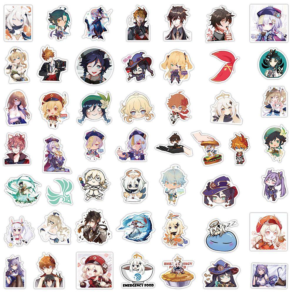 Agustina Genshin Impact Stiker Mini 50Pcs Kartun Genshin Impact Anime Game Gitar Laptop Sekolah Perlengkapan Kantor Skateboard Animel Stiker