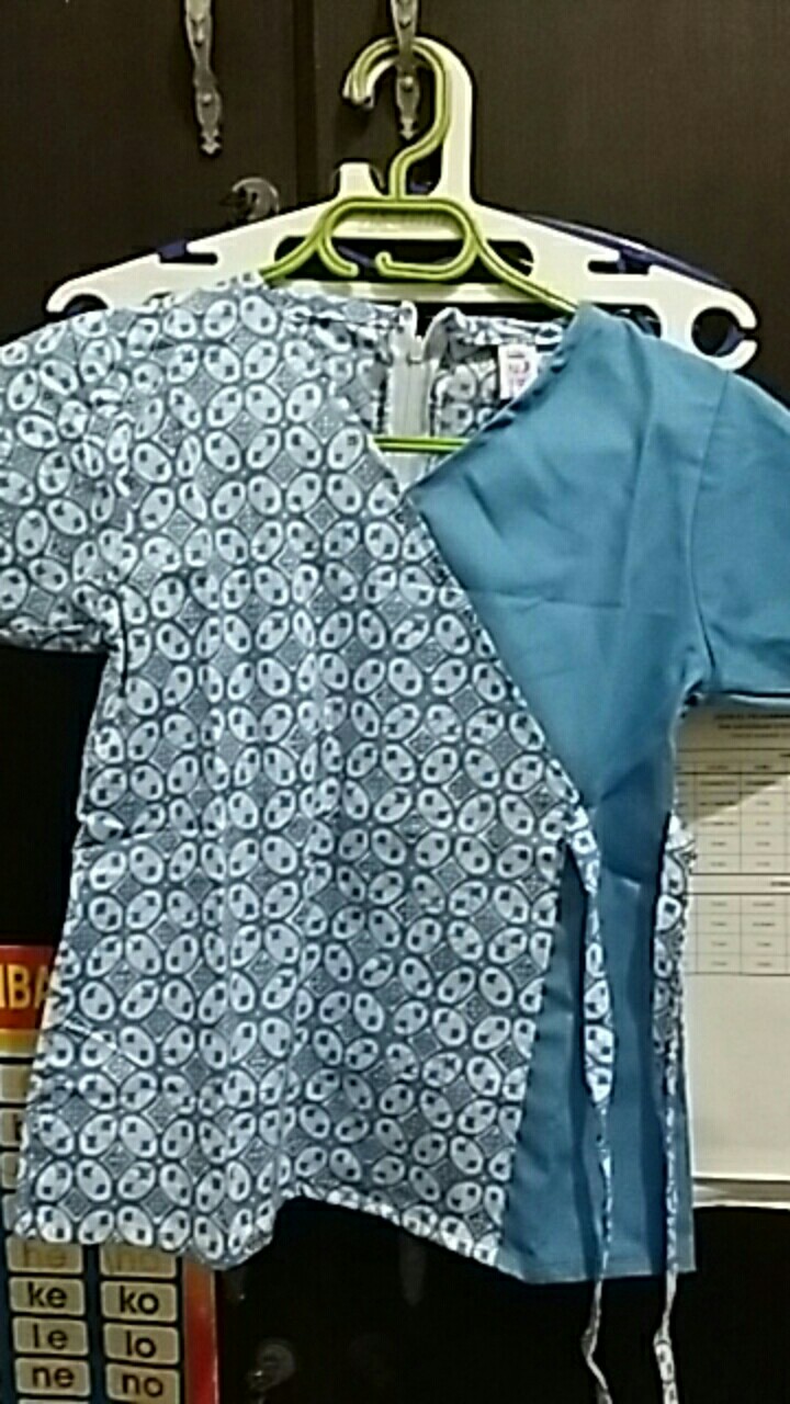 Blus Batik Anak Biru Kawung Kombinasi Bagus Unik Cantik Atasan Batik Biru Soft Cocok Buat Kesekolah