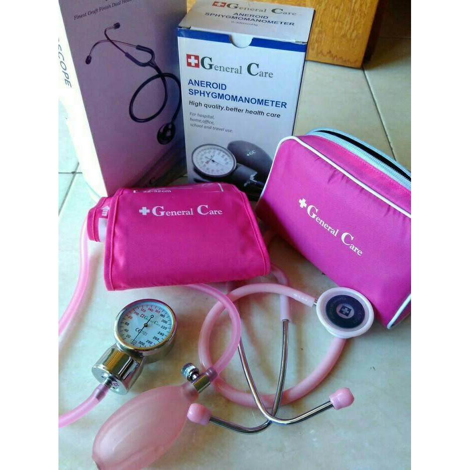 Sepasang Tensi Dan Stetoskop GC Premier Warna Pink
