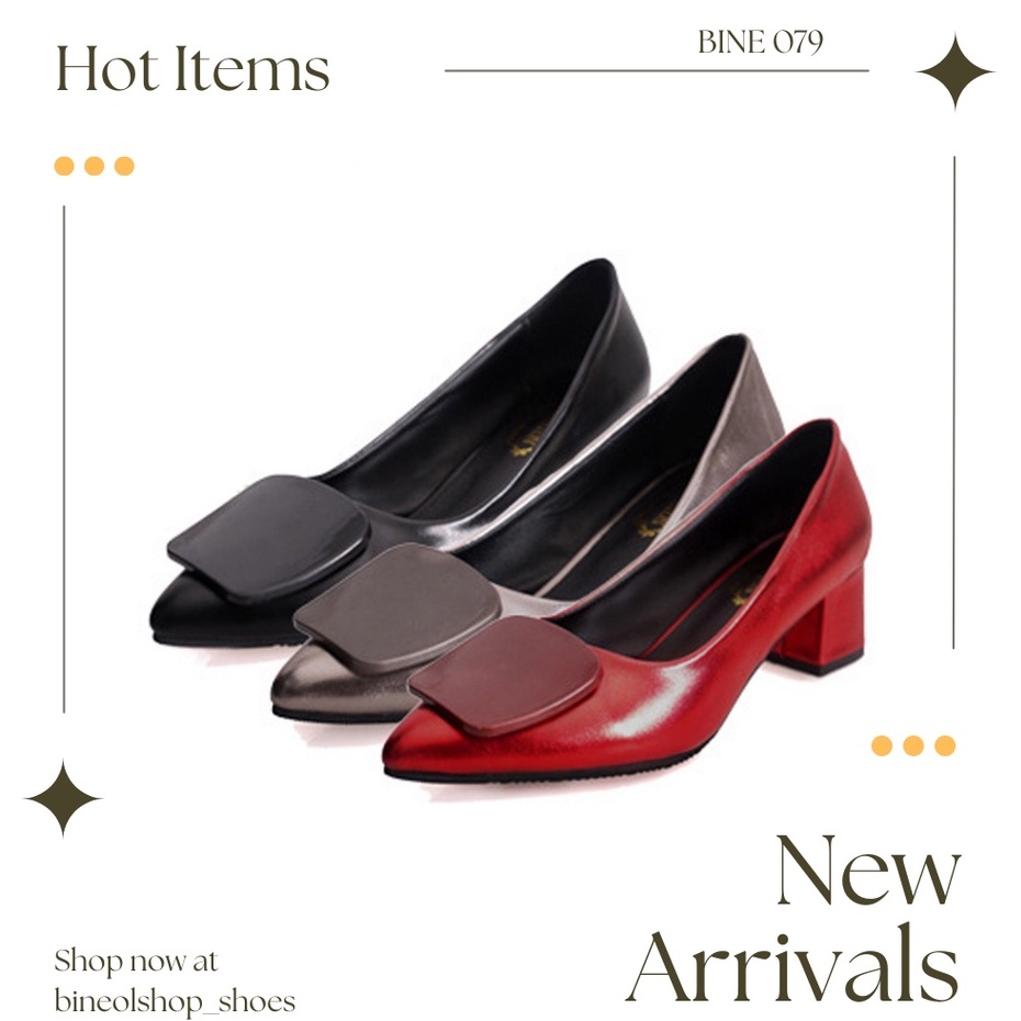 BINE 079 SEPATU HAK WANITA HEELS KERJA POLOS HEELS TAPAK TAHU 5cm HITAM/MERAH/GREY