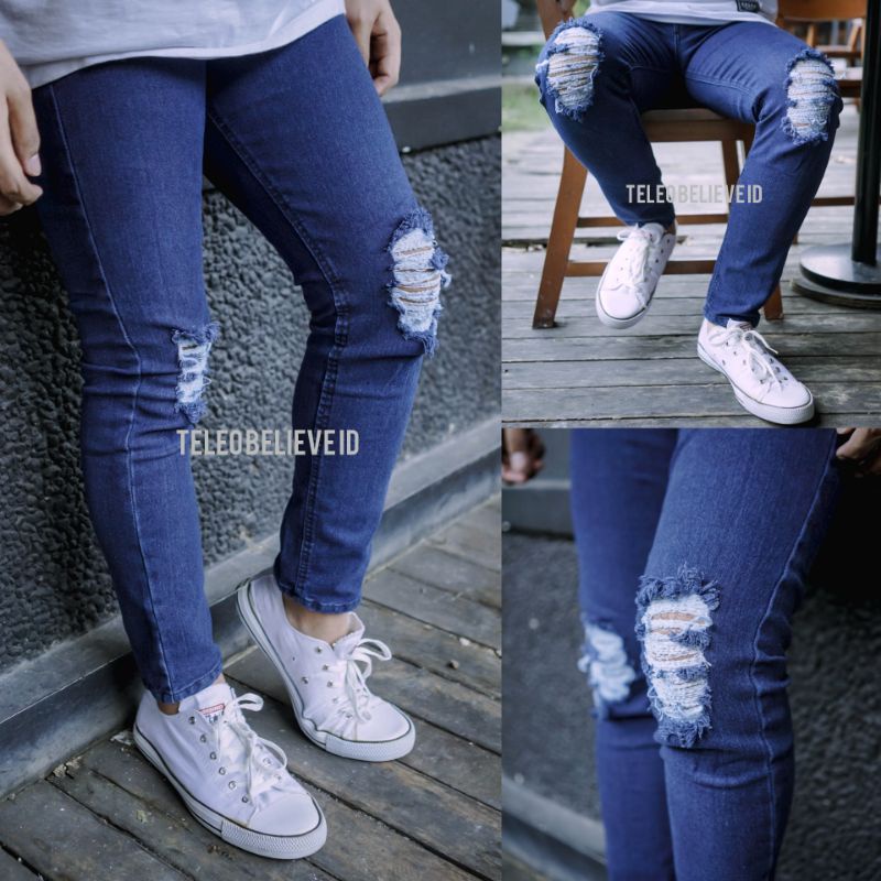 JEANS SKINNY RIPPED SOBEK/KOYAK KARET MELAR