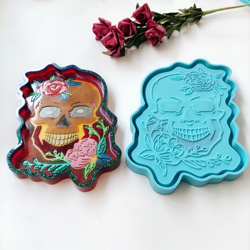 Glitter Skull Tray Epoxy Resin Mold Serving Plate Board Coaster Casting Silicone Mould DIY Crafts Jewelry Home Decorations Tool