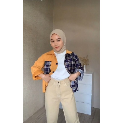 Kemeja Two Tone Crop Corduroy Ballon by PINKHIJAB_BOUTIQUE KEMEJA WANITA