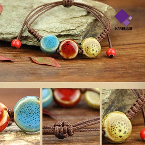 Gelang Tali Adjustable Bahan Keramik Alami Gaya Bohemia