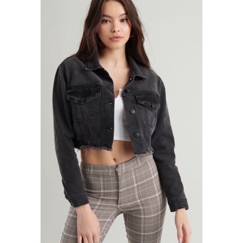 Garage cropped denim faded black jacket