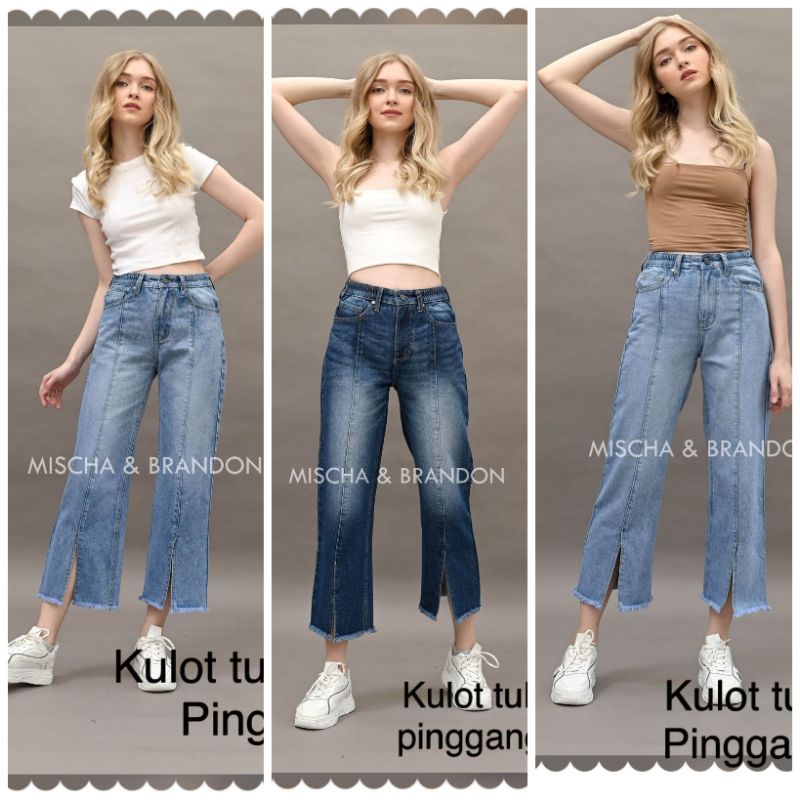 celana jeans boyfriend Mischa&Brandon kulot tulang slit rawis karet samping