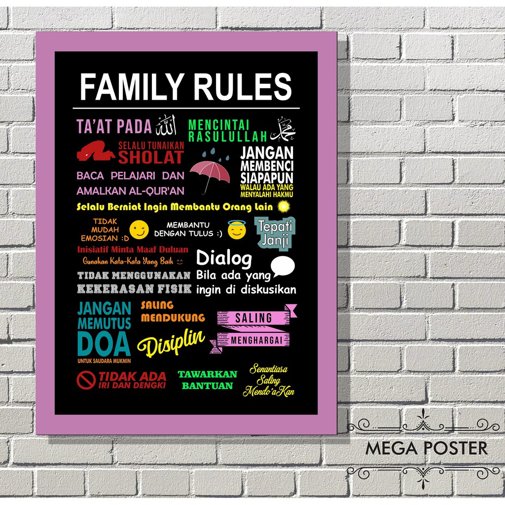 Poster Motivasi- Family Rules- Pigura Poster Pajangan Dinding