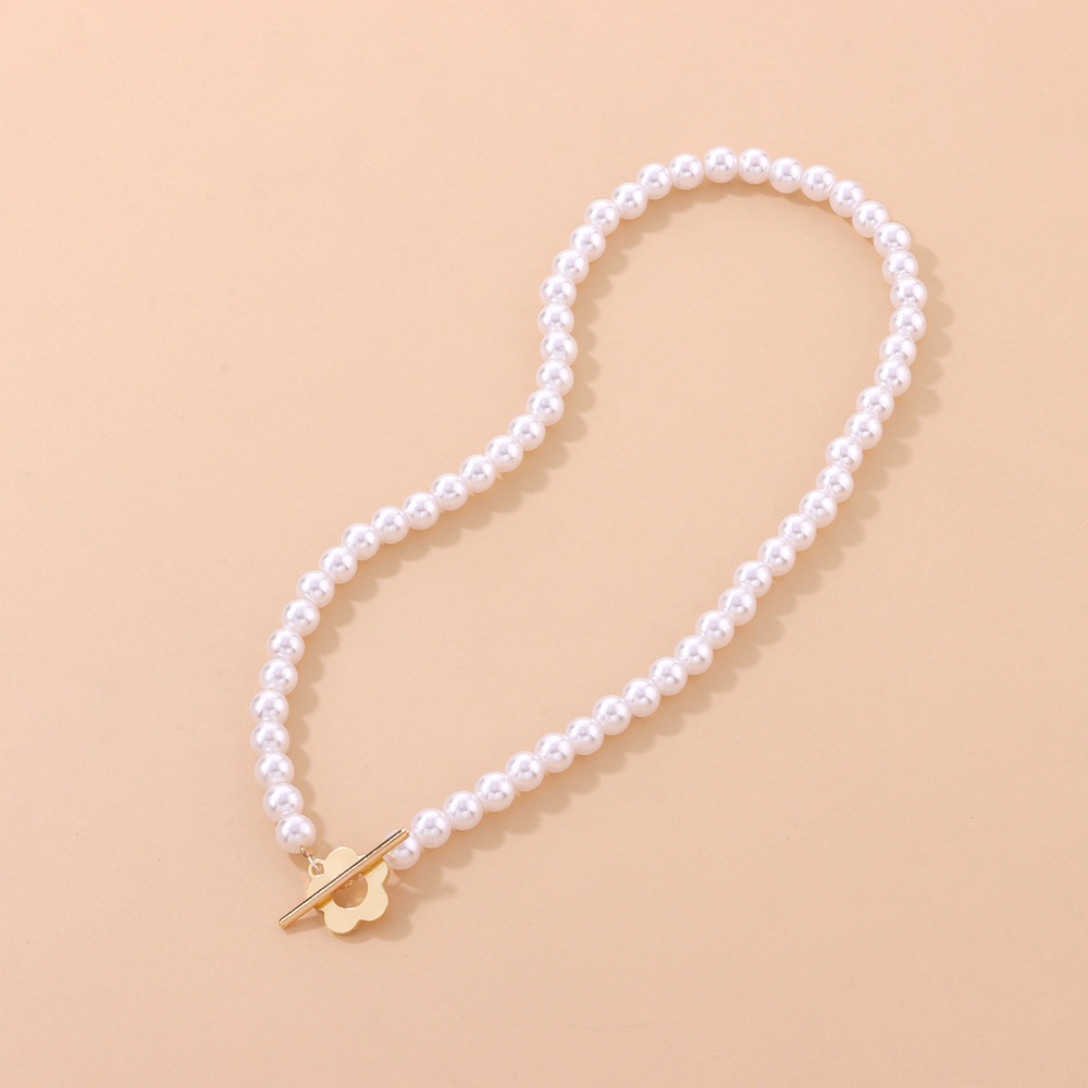 Simple Pearl Necklace Choker Clavicle Chain Temperament Flower OT Buckle Necklace Fashion Jewelry