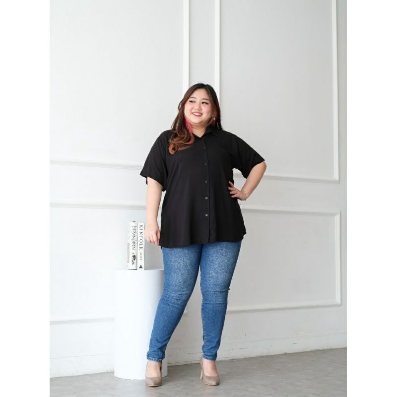 BASIC HEM KEMEJA WANITA LENGAN PENDEK BIG SIZE JUMBO BEST SELLER-8
