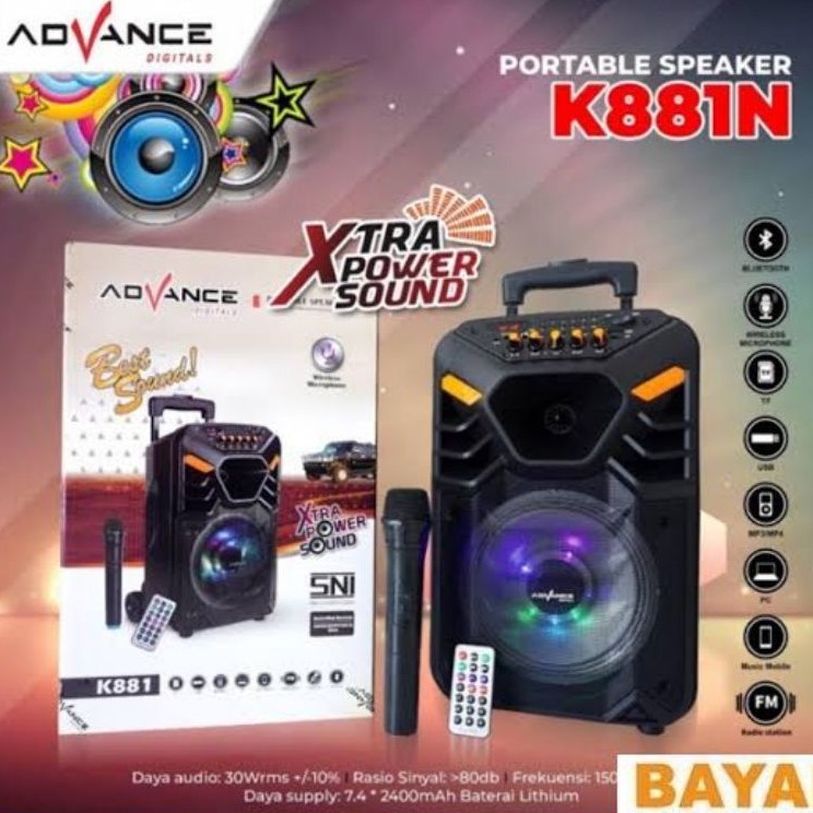 SPEAKER PORTABLE TROLLEY TROLI ADVANCE K881N K881 K 881N 8881 N SERIES AUX USB SD CARD FLASHDISK BLU