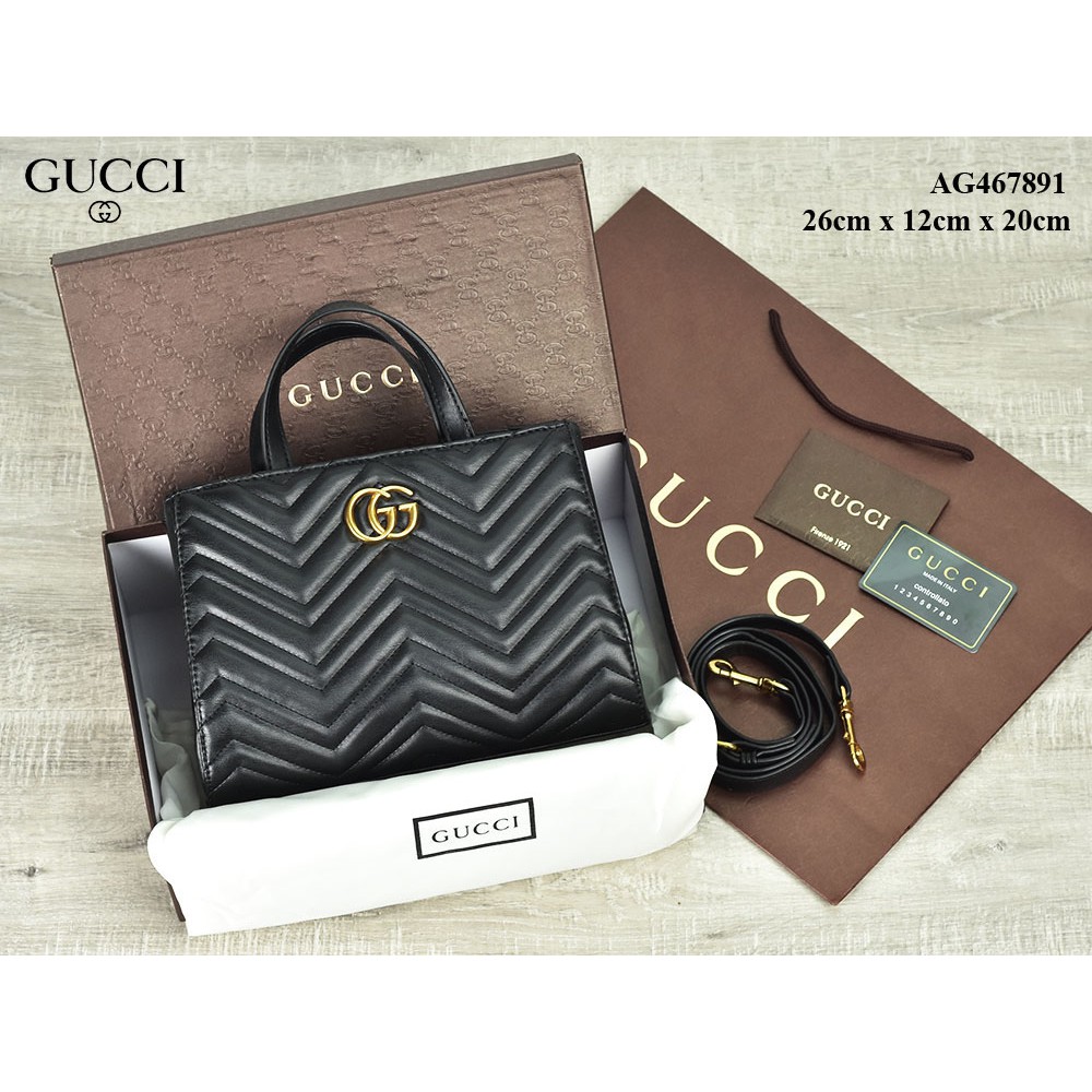 BK Tas Gucci GG Marmont Matelasse Top Handle Small HITAM Semprem AG467891