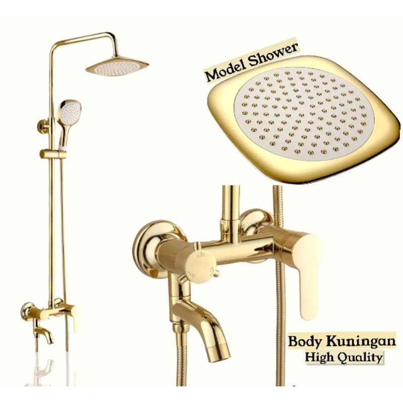 Set Shower Tiang Panas Dingin 3 In 1 Klasik Gold .Shower Tiang SUS 304 High Quality Gold