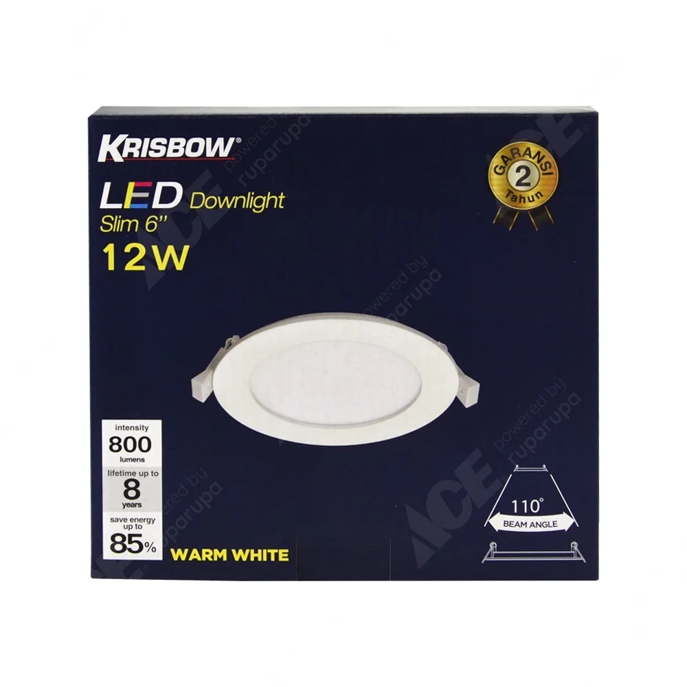 ACE Krisbow Lampu Downlight Bulat Led 12w 800 Lm - Warm White SKU 10136257