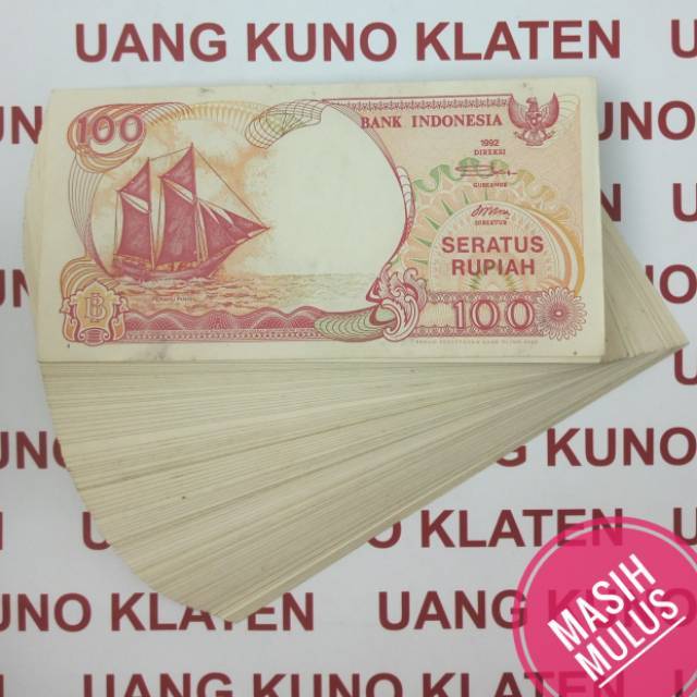 Gress Mulus 100 Rupiah Asli perahu pinisi tahun 1992 Rp Kapal 1991 Bukan Layar Uang Kuno Kertas Duit Lama Indonesia Original