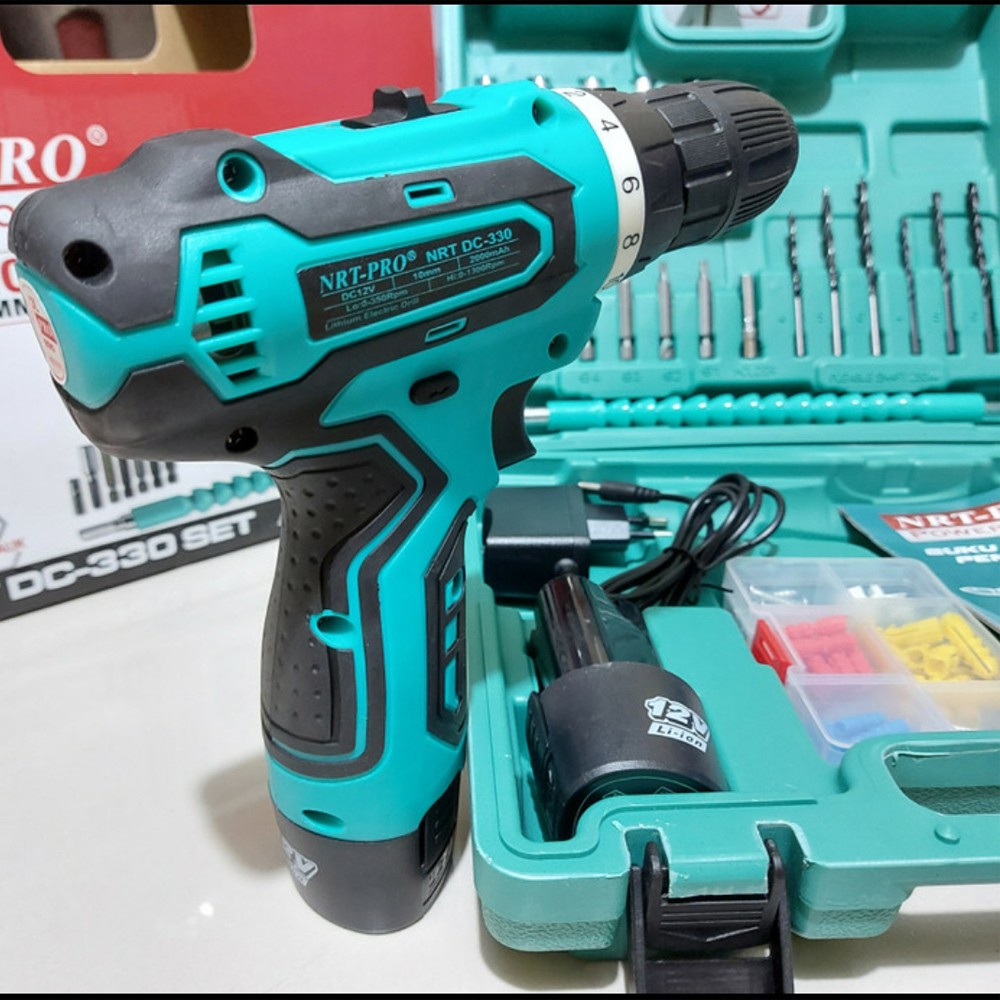 MESIN BOR CORDLESS NRT PRO 330 SET / BOR BATERAI NRT PRO DC 330 PLUS SET CORDLESS DRILL