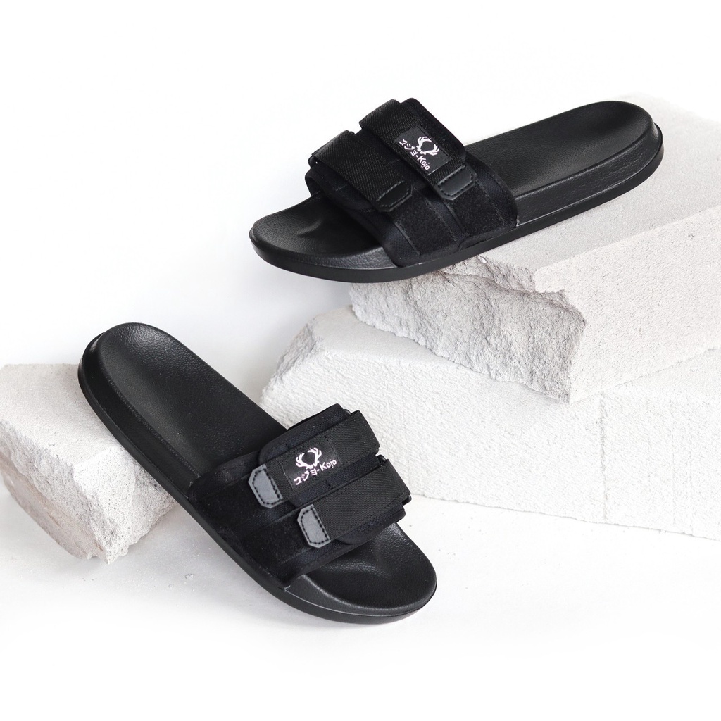 Pandemic Full Black - Sandal Slide Pria Casual Sendal Slop Ringan Anti Slip Original Sandals