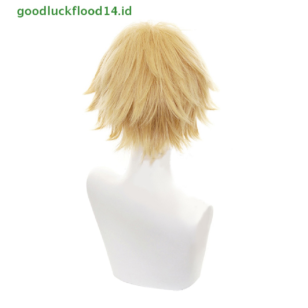 Wig Rambut Pendek Pria Model Rantai Denji Warna Emas Untuk Kostum Cosplay Halloween