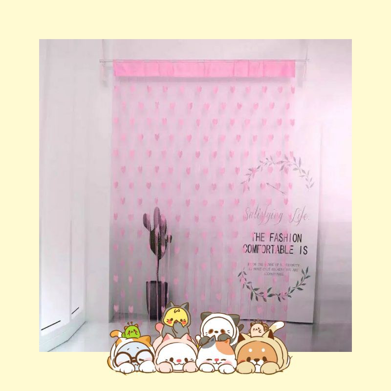 Tirai Benang Motif Love Warna Pink