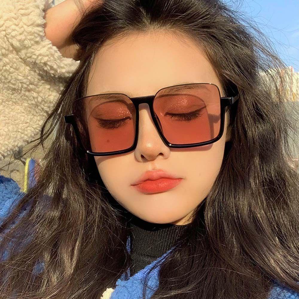 Mxbeauty Kacamata Kotak Mewah Merek Orange UV400 Hitam Teh Warna Lensa Kacamata Matahari Gaya Korea Sunglasses