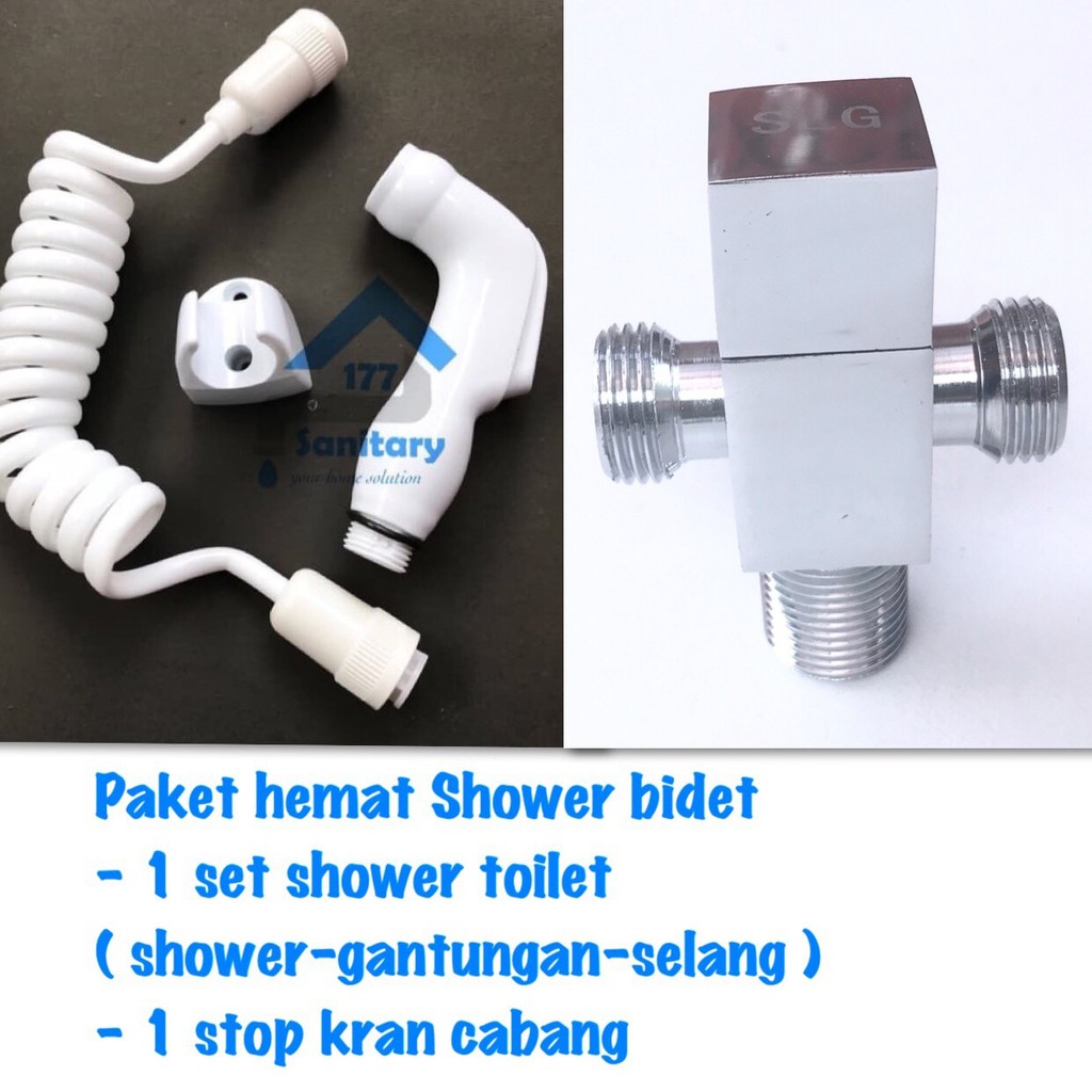 Paket Shower Cebok Minimalis 9908W Dan Stop Kran Double 609- Jet Shower Semprotan Wc Shower Bidet