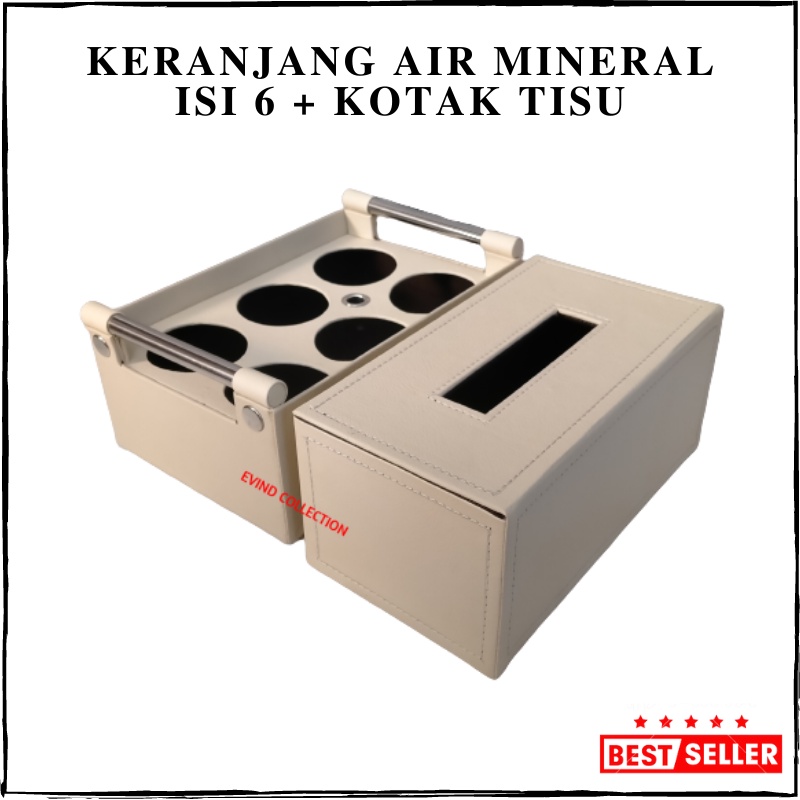 Tempat Air Mineral Isi 6 Cup + Kotak Tisu Kulit Sintetis Keranjang Aqua Gelas Tempat Tissue