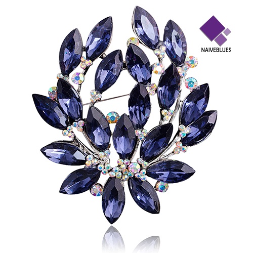 Bros Bentuk Bunga Sapphire Biru Bahan Zircon Alloy Untuk Wanita