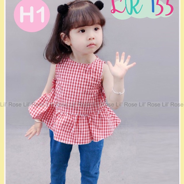 Setelan baju anak perempuan kotak kotak + jeans LR 155