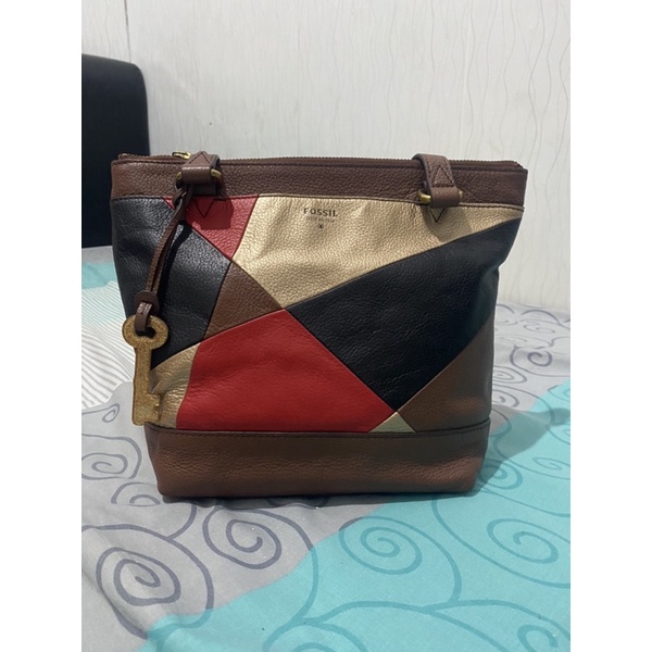 fossil gift patchwork small totebag preloved fossil pw