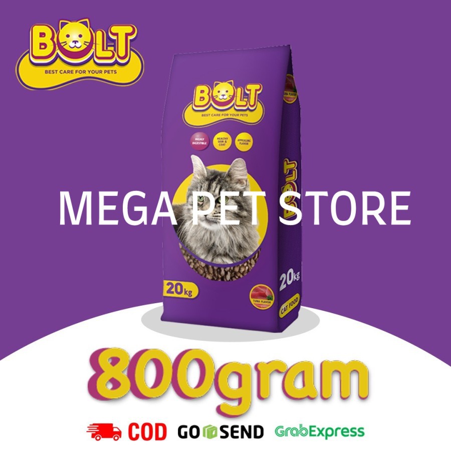 Makanan Kucing Bolt - Catfood Bolt Repack Kualitas terbaik rasa tuna bentuk ikan dan donat 800 gr