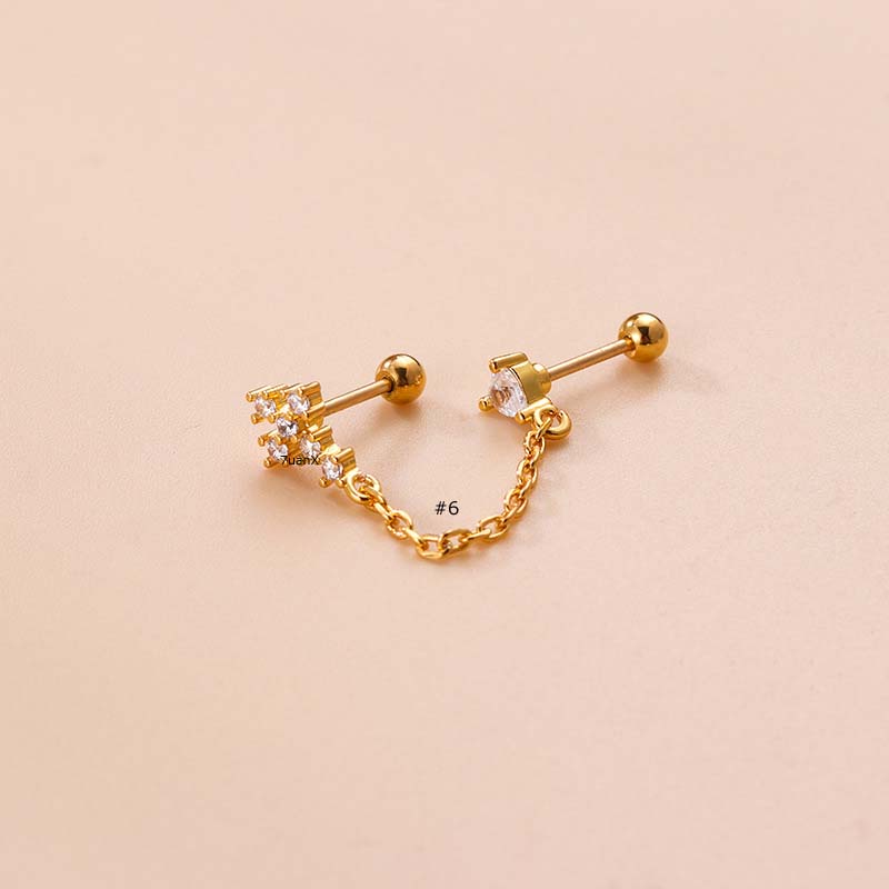 1 Pc Anting Stud Desain Rantai Silang Menjuntai Bahan Stainless Steel Warna Emas Perak