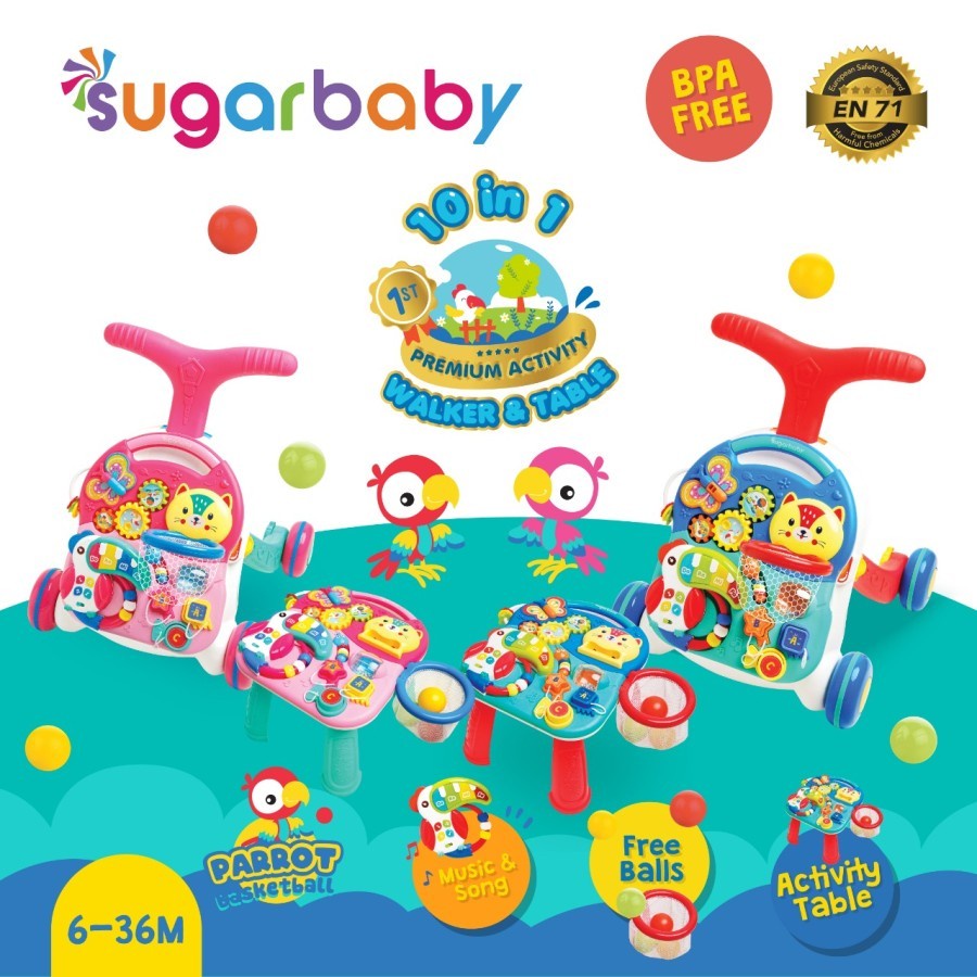 Sugar Baby 10in1 Premium Activity Walker &amp; Table | Meja Walker Bayi