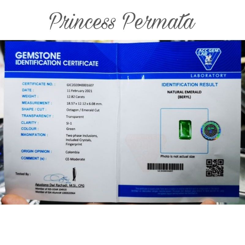 Batu Permata Natural Emerald Beryl Zamrud Colombia Big Size Sertifikat ACC LAB Crystal