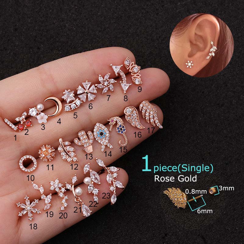 1piece Rose Gold Daith Cartilage Earrings Pinna Helix Piercing Stainless Steel.20G