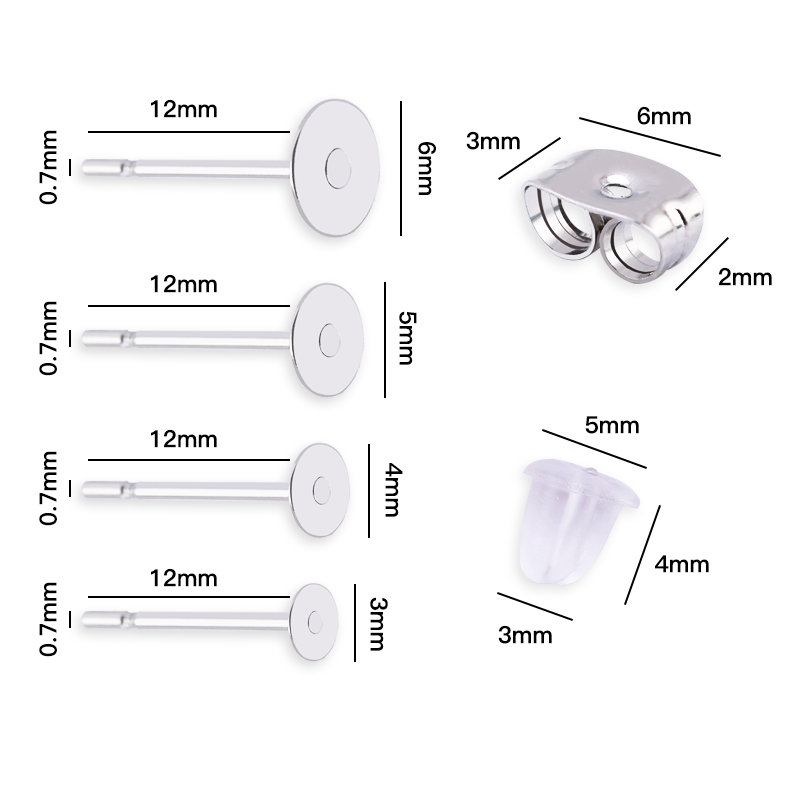 Stainless steel post anting-anting stud pin pin dengan anting-anting belakang stoppers untuk anting-anting membuat DIY 300pcs/lot 3-6mm