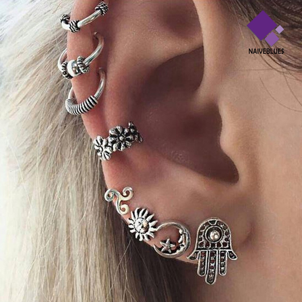 Anting Klip Bentuk Matahari Bahan Alloy Gaya Boho Vintage Untuk Wanita