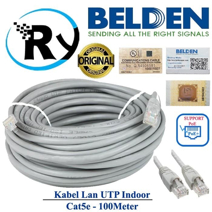 Kabel UTP BELDEN CAT 5 USA ORIGINAL Cat5 e Meteran CROSS STRAIGHT TOP GAN