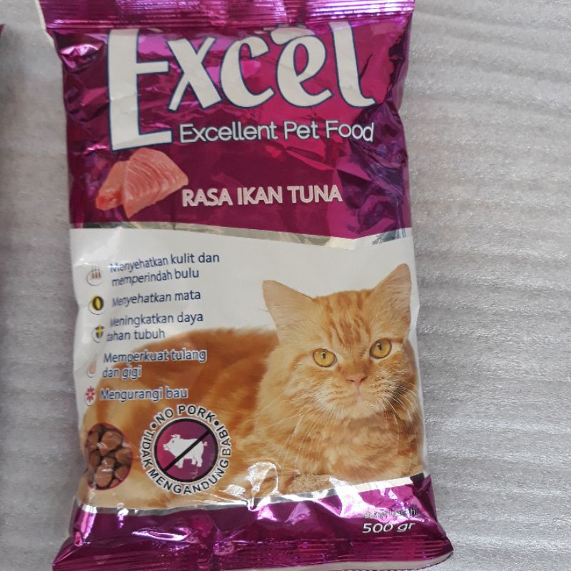 Makanan Kucing EXCEL rasa tuna( bentuk ikan,Donat,segitiga) 500gr