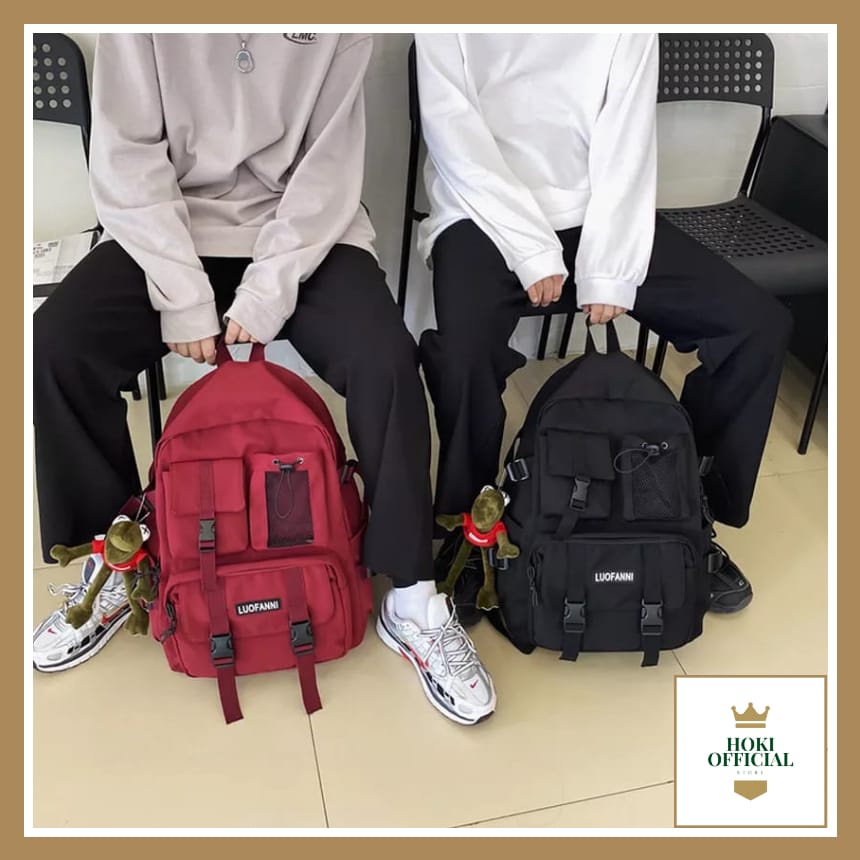 [COD] Tas Ransel Wanita Warna Hitam Tas Sekolah Pria Wanita Ada Slot Laptop Kapasitas Besar Backpack Korea Stylish HokiOfficial